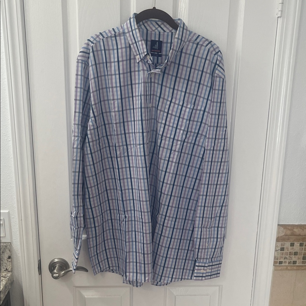 johnnie-O Men's White and Blue Checkered Shirt
